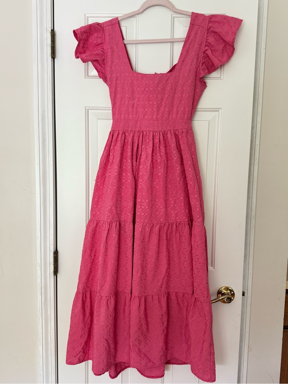 Local European Pink Eyelet Maxi Dress with Flutter Sleeves